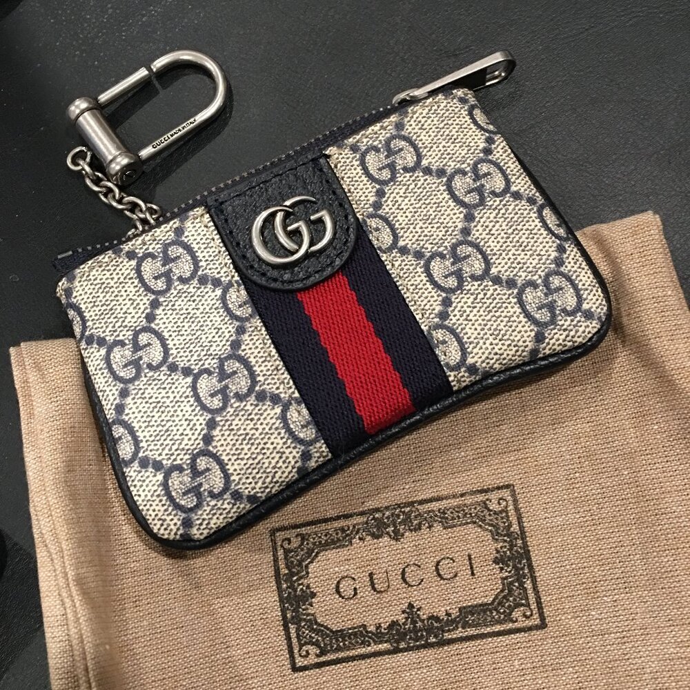 GUCCI OPHIDIA GG KEY CASE BLUE